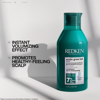 Redken Acidic Grow Full System Densifying Conditioner 300ml lightweight conditioner for thin flat hair helps strengthen reduce breakage hydrate the scalp and create fuller thicker healthier looking hair.