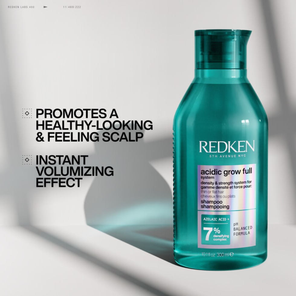 Redken Acidic Grow Full System Densifying Shampoo 300ml professional shampoo for fine flat and thinning hair helps boost volume improve density support scalp balance and create fuller thicker looking hair.