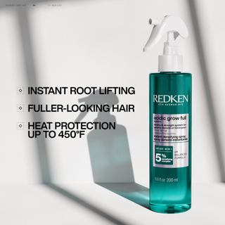 Redken Acidic Grow Full System Instant Densifying Spray 200ml lightweight leave in spray helps create fuller thicker looking hair strengthen strands reduce breakage add volume and provide heat protection up to 230°C.