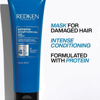 Redken Extreme Strength Builder Treatment 250ml deep conditioning hair treatment for damaged hair strengthens weak strands repairs breakage improves softness smoothness and overall hair resilience and shine