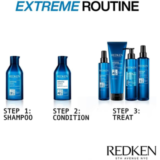 Redken Extreme Strength Builder Treatment 250ml deep conditioning hair treatment for damaged hair strengthens weak strands repairs breakage improves softness smoothness and overall hair resilience and shine