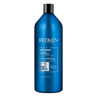 Redken Extreme Strength Repair Shampoo 1000ml professional strengthening shampoo for damaged hair helps cleanse repair reduce breakage restore shine improve smoothness and strengthen weakened hair fibres with amino acids and arginine.