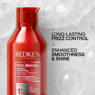 Redken Frizz Dismiss Shampoo 300ml anti frizz smoothing shampoo with Babassu oil gently cleanses hair controls frizz improves softness boosts shine and helps protect against humidity for all hair types and textures