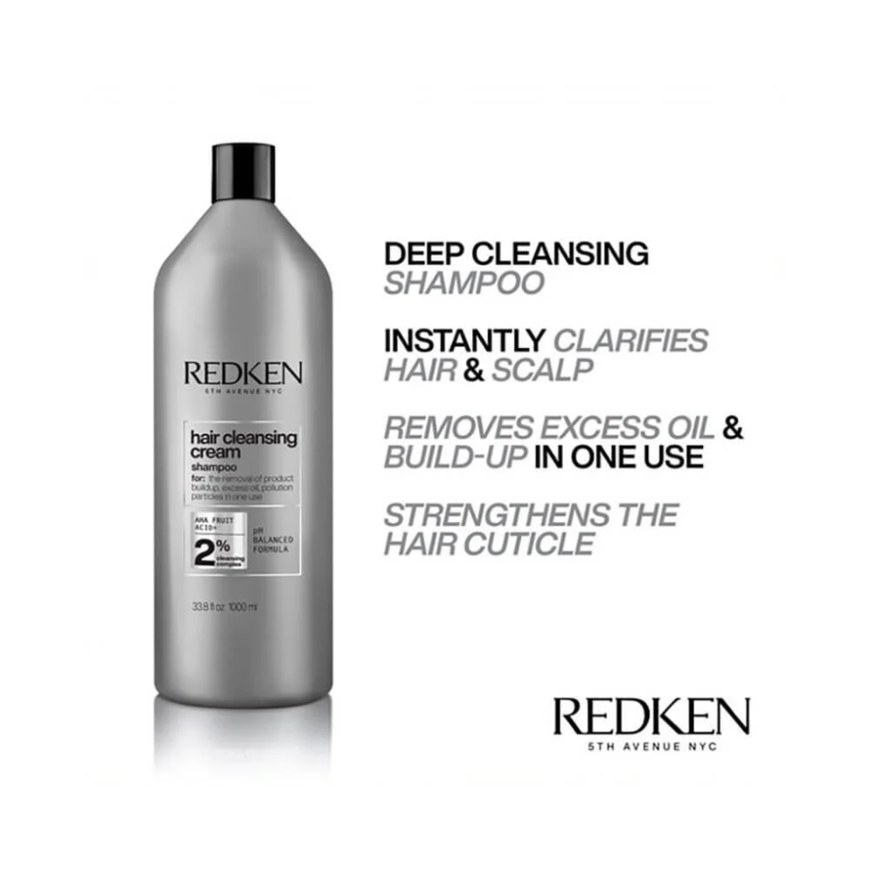 Redken Hair Cleansing Cream Shampoo 1000ml professional clarifying shampoo removes product buildup hard water minerals excess oil pollution residue and deeply cleanses hair for refreshed healthy looking results