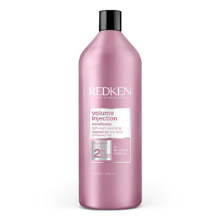 Redken Volume Injection Conditioner 1000ml lightweight volumising conditioner with Filloxane adds body fullness root lift softness shine and movement to fine flat and limp hair without weighing it down