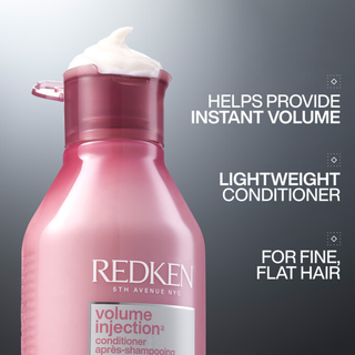 Redken Volume Injection Conditioner 300ml lightweight volumising conditioner with Filloxane adds body fullness root lift softness shine and movement to fine flat and limp hair without weighing it down
