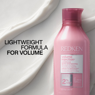 Redken Volume Injection Conditioner 300ml lightweight volumising conditioner with Filloxane adds body fullness root lift softness shine and movement to fine flat and limp hair without weighing it down