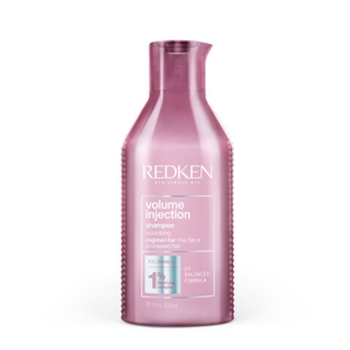 Redken Volume Injection Shampoo 300ml lightweight volumising shampoo with Filloxane gently cleanses removes excess oil adds body root lift fullness shine and movement to fine flat and limp hair for thicker looking results