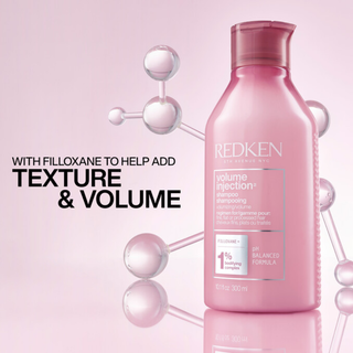 Redken Volume Injection Shampoo 300ml lightweight volumising shampoo with Filloxane gently cleanses removes excess oil adds body root lift fullness shine and movement to fine flat and limp hair for thicker looking results
