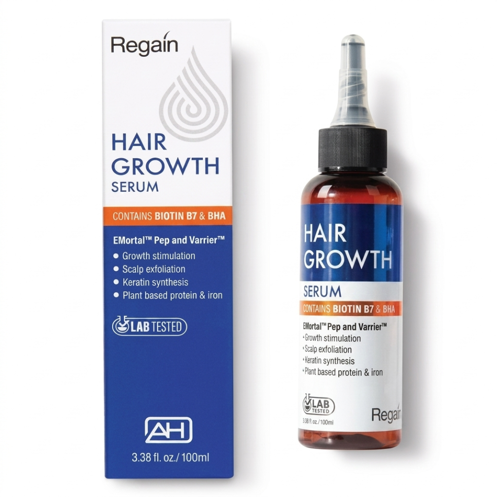 Regain hair growth serum strengthens roots and promotes thicker healthier hair