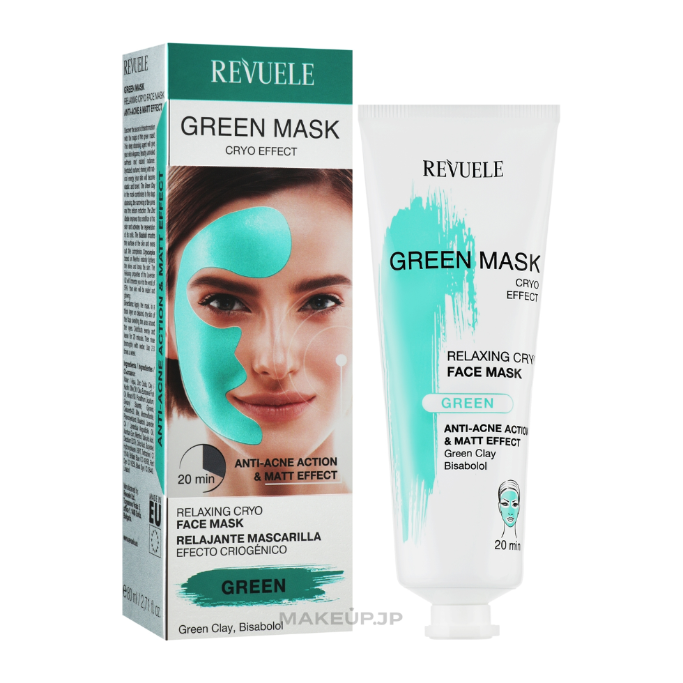 Revuele green mask cryo effect 80ml for cooling pore tightening soothing hydrated radiant skin