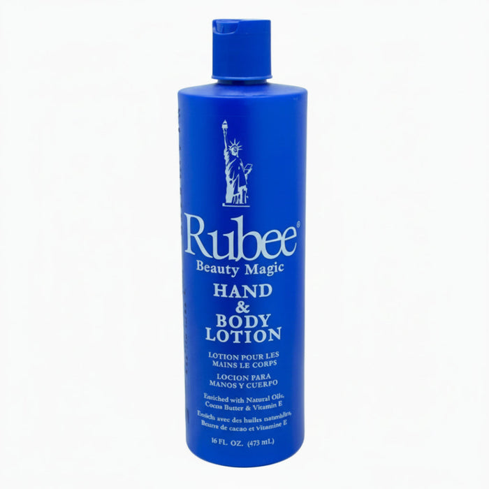 rubee beauty magic hand and body lotion 16oz cocoa butter vitamin e moisturizer deep hydrating smooth soft glowing skin care lotion