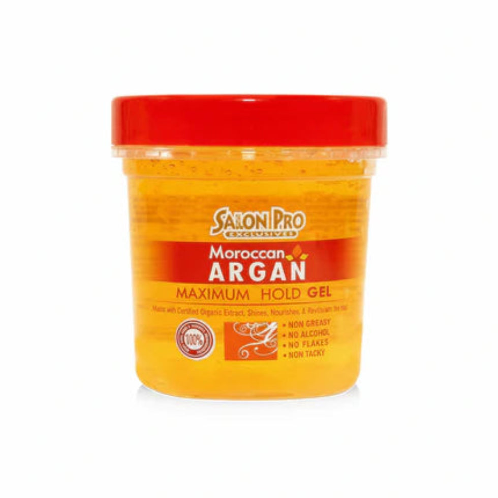 Salon Pro Moroccan argan maximum hold gel 16oz strong hold shine styling gel for sleek hairstyles