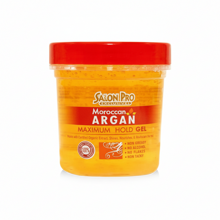 salon pro moroccan argan maximum hold gel 8oz strong hold styling gel frizz control smooth shiny hair