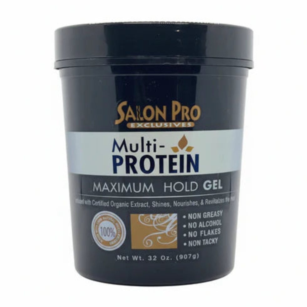 salon pro multi protein maximum hold gel 32oz strong styling control gel for frizz free sleek hairstyles
