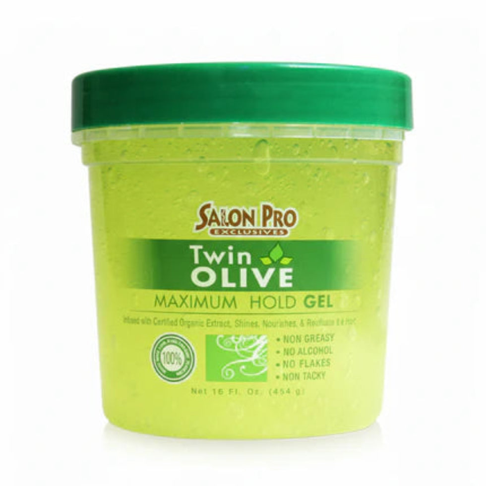 salon pro twin olive maximum hold gel 16oz strong hold hair styling gel frizz control smooth sleek hairstyles
