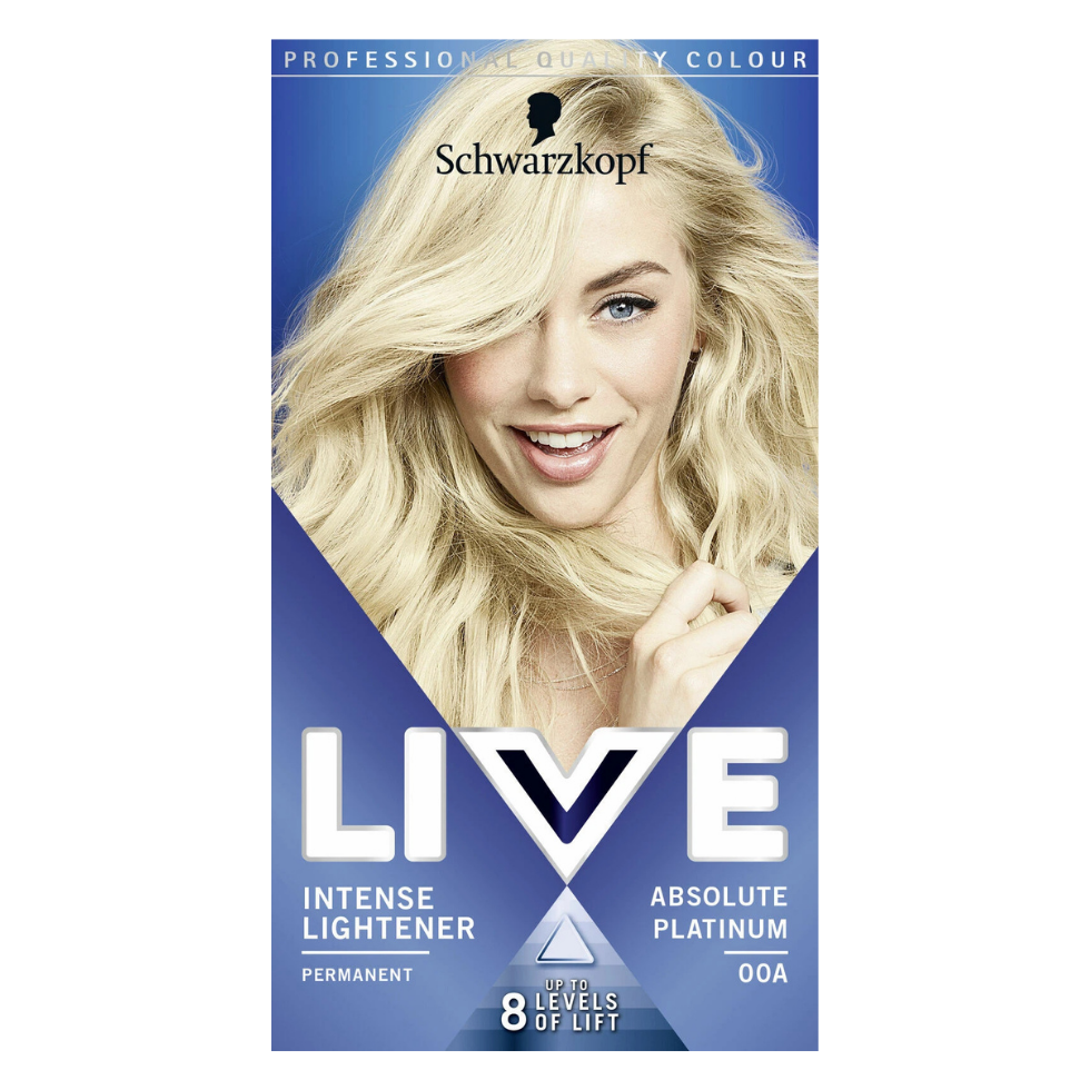 Schwarzkopf LIVE 00A absolute platinum permanent blonde hair dye for vibrant icy platinum color and glossy shine