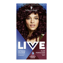 Schwarzkopf LIVE 047 plum perfection permanent hair dye for rich plum purple color and glossy salon shine