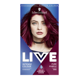 Schwarzkopf LIVE 086 pure purple permanent hair dye for vibrant bold purple color and glossy salon shine