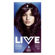 Schwarzkopf LIVE 087 mystic violet permanent hair dye for rich violet color and glossy salon shine