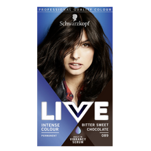 Schwarzkopf LIVE 089 bittersweet chocolate permanent hair dye for rich chocolate brown color and glossy salon shine