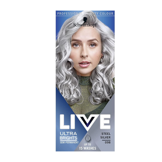 schwarzkopf live 098 steel silver semi permanent ultra brights hair color metallic silver fashion dye for modern and creative styling