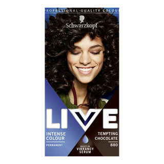 Schwarzkopf LIVE 880 tempting chocolate permanent hair dye for rich chocolate brown color and glossy salon shine