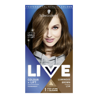 Schwarzkopf LIVE L54 luminous brown permanent hair dye for warm glowing brown color and glossy salon shine