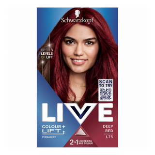 Schwarzkopf LIVE L75 deep red permanent hair dye for intense bold red color and glossy salon shine