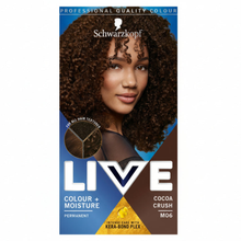 Schwarzkopf LIVE M06 cocoa crush permanent hair dye for deep cocoa brown shiny salon quality results