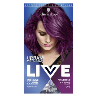 Schwarzkopf LIVE U69 Amethyst Chrome permanent purple hair dye for bold vibrant salon quality results