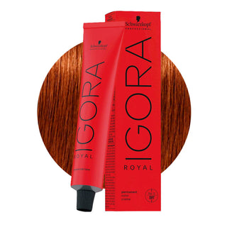 Schwarzkopf Professional IGORA ROYAL 6-77 Extra Copper Dark Blonde Hair Colour 60ml for intense copper blonde color, gray coverage, and salon results.