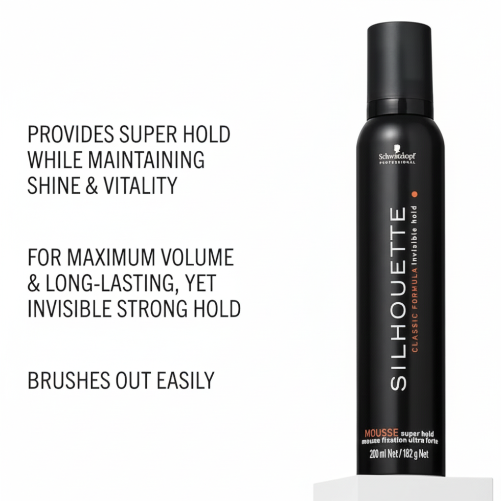 Schwarzkopf Silhouette Super Hold Hair Mousse 182ml for strong invisible hold and volume styling