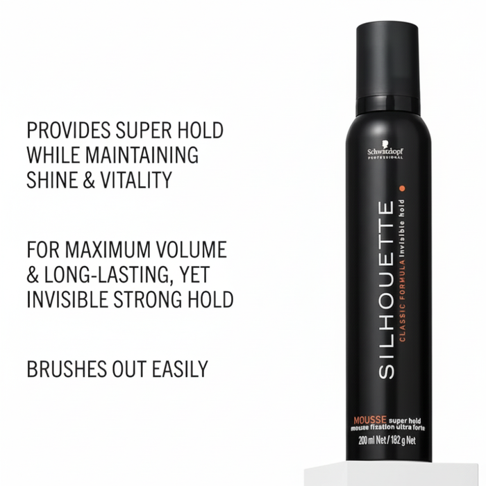 Schwarzkopf Silhouette Super Hold Hair Mousse 182ml for strong invisible hold and volume styling