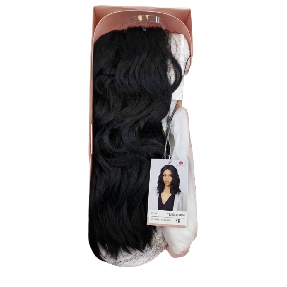Sensational synthetic lace wig teased midi layered volume natural look