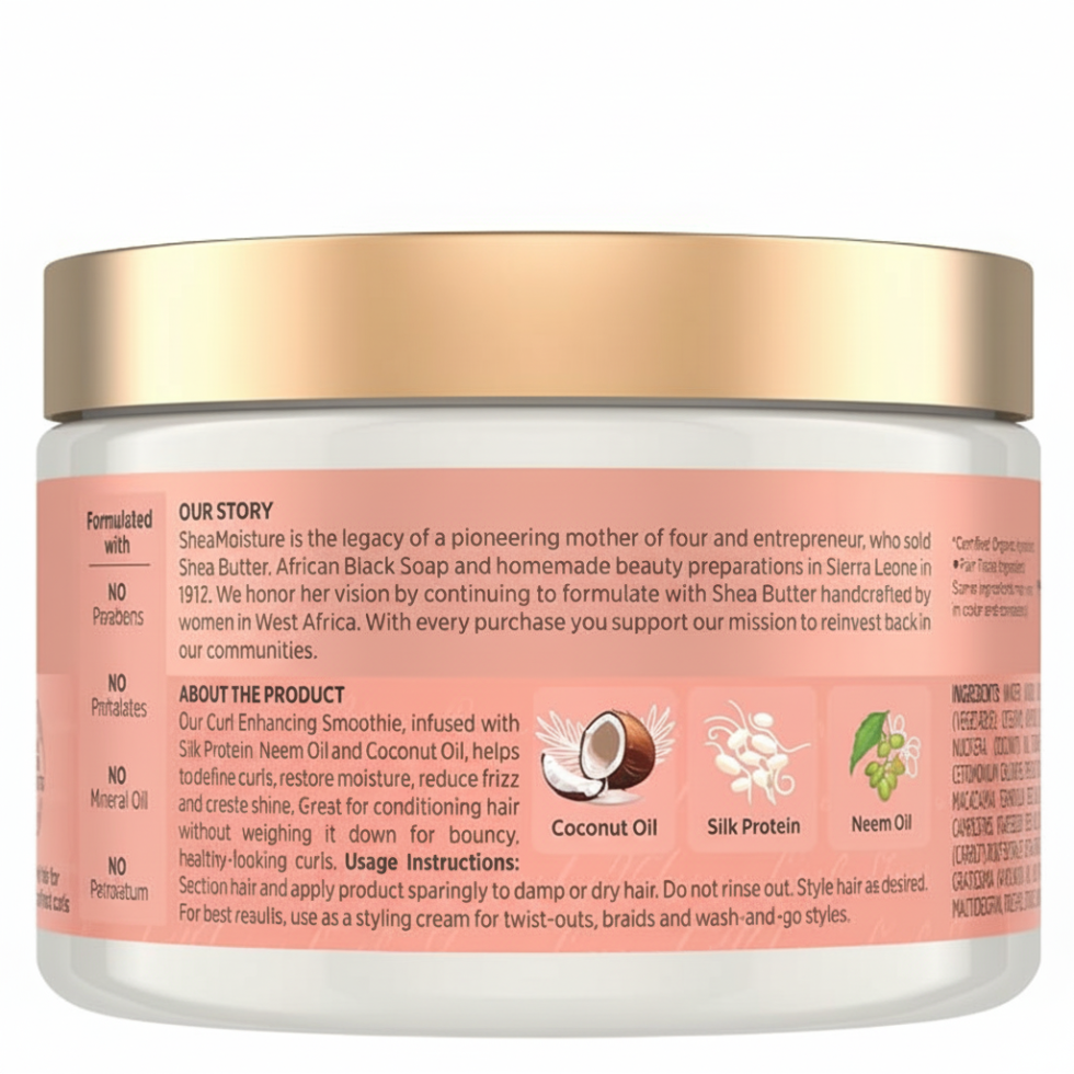SheaMoisture coconut and hibiscus curl enhancing smoothie 340g curl defining styling cream for frizz free soft shiny and bouncy natural curls
