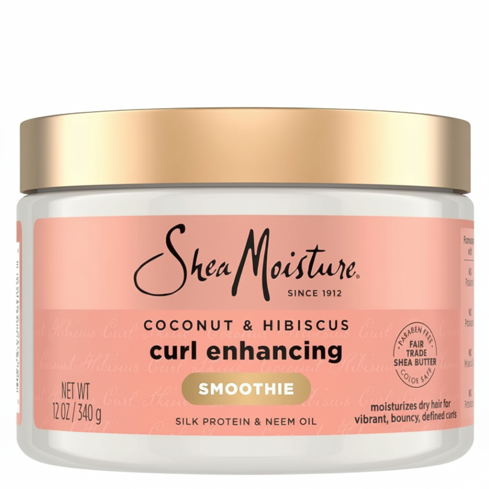 SheaMoisture coconut and hibiscus curl enhancing smoothie 340g curl defining styling cream for frizz free soft shiny and bouncy natural curls
