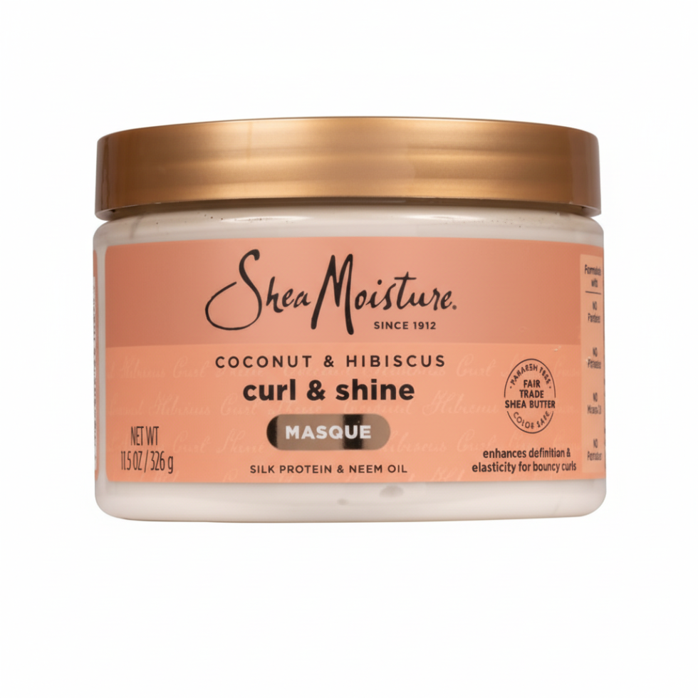 SheaMoisture coconut and hibiscus curl and shine hair masque 326g deep conditioning treatment for dry damaged curly hair hydration frizz control and repair

