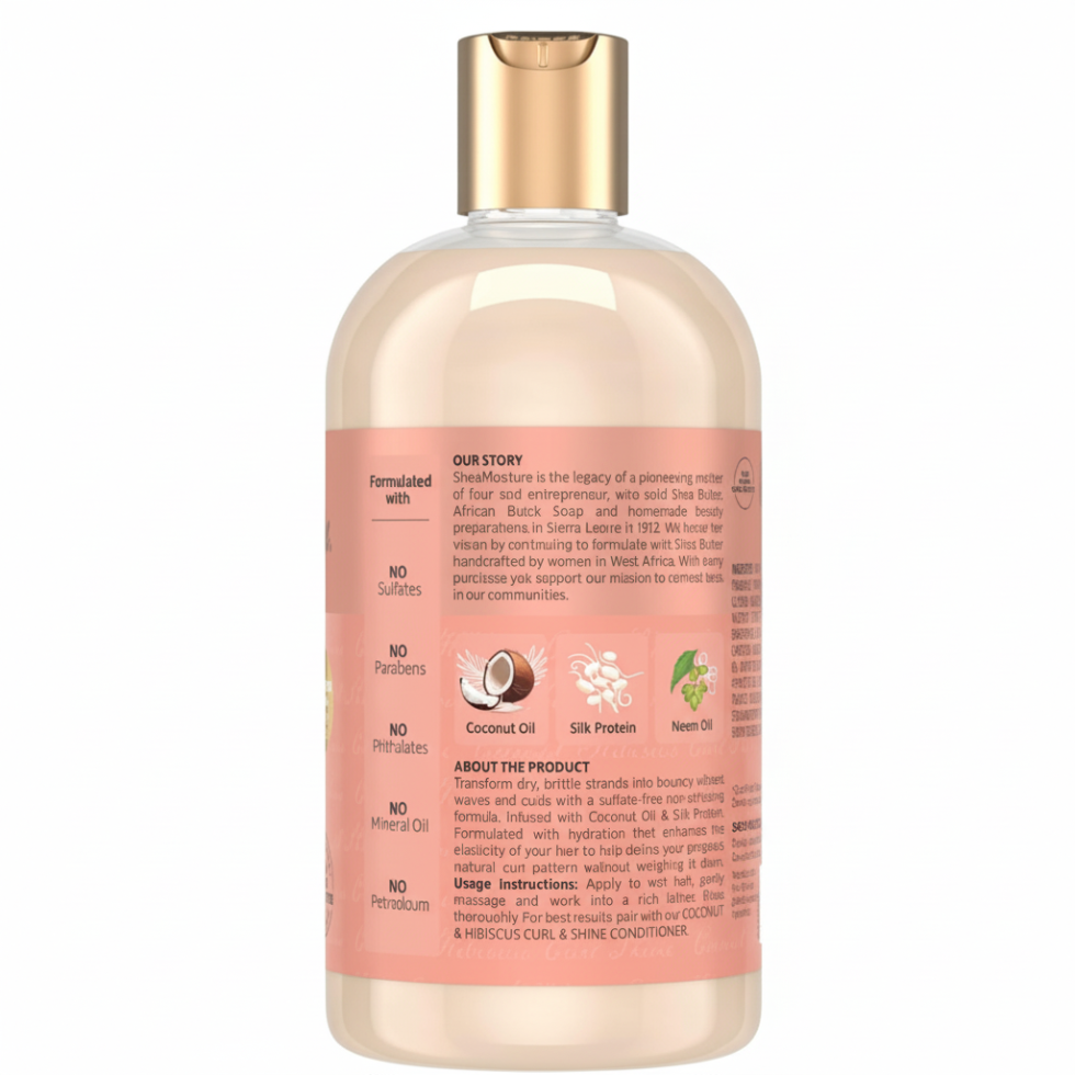 SheaMoisture coconut and hibiscus curl and shine shampoo 384ml hydrating sulfate free shampoo for curly hair frizz control and curl definition
