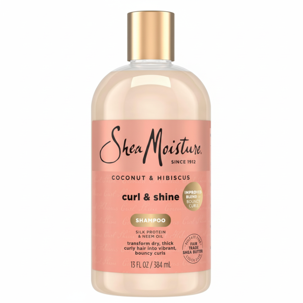 SheaMoisture coconut and hibiscus curl and shine shampoo 384ml hydrating sulfate free shampoo for curly hair frizz control and curl definition

