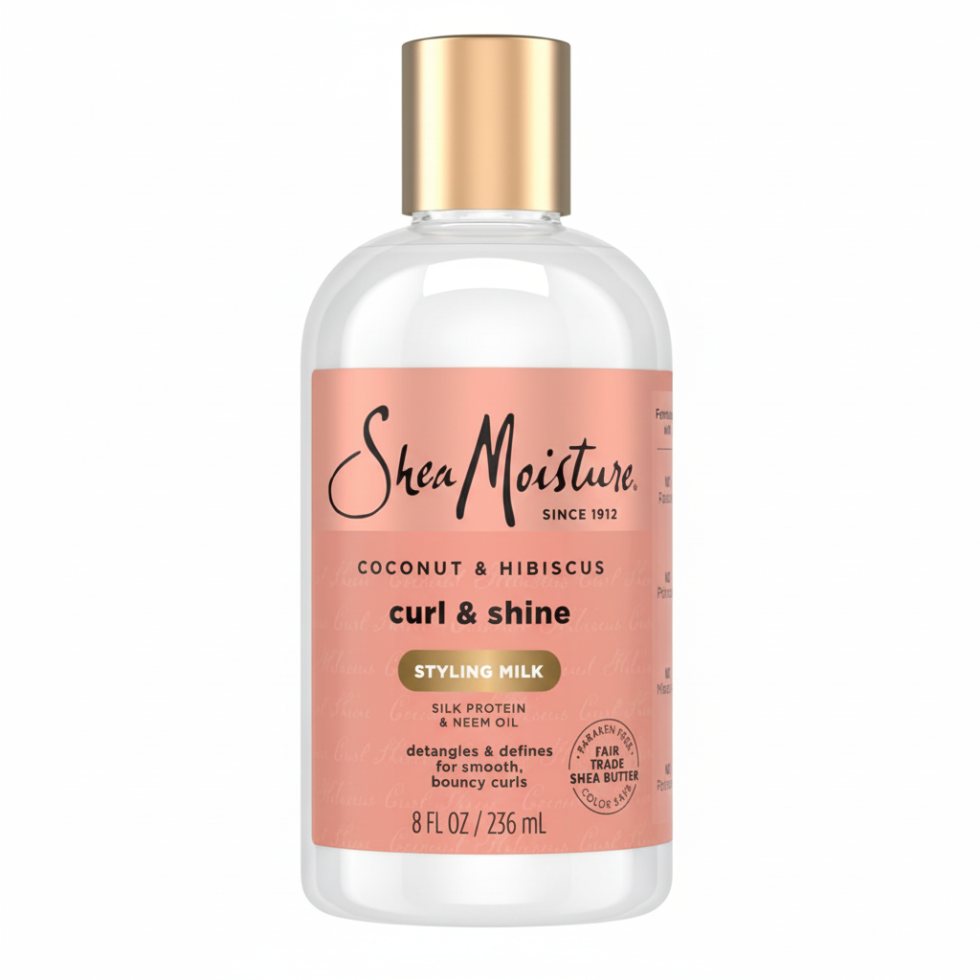 SheaMoisture coconut and hibiscus curl and shine style milk 237ml curl defining moisturizing styling cream for soft frizz free bouncy curls
