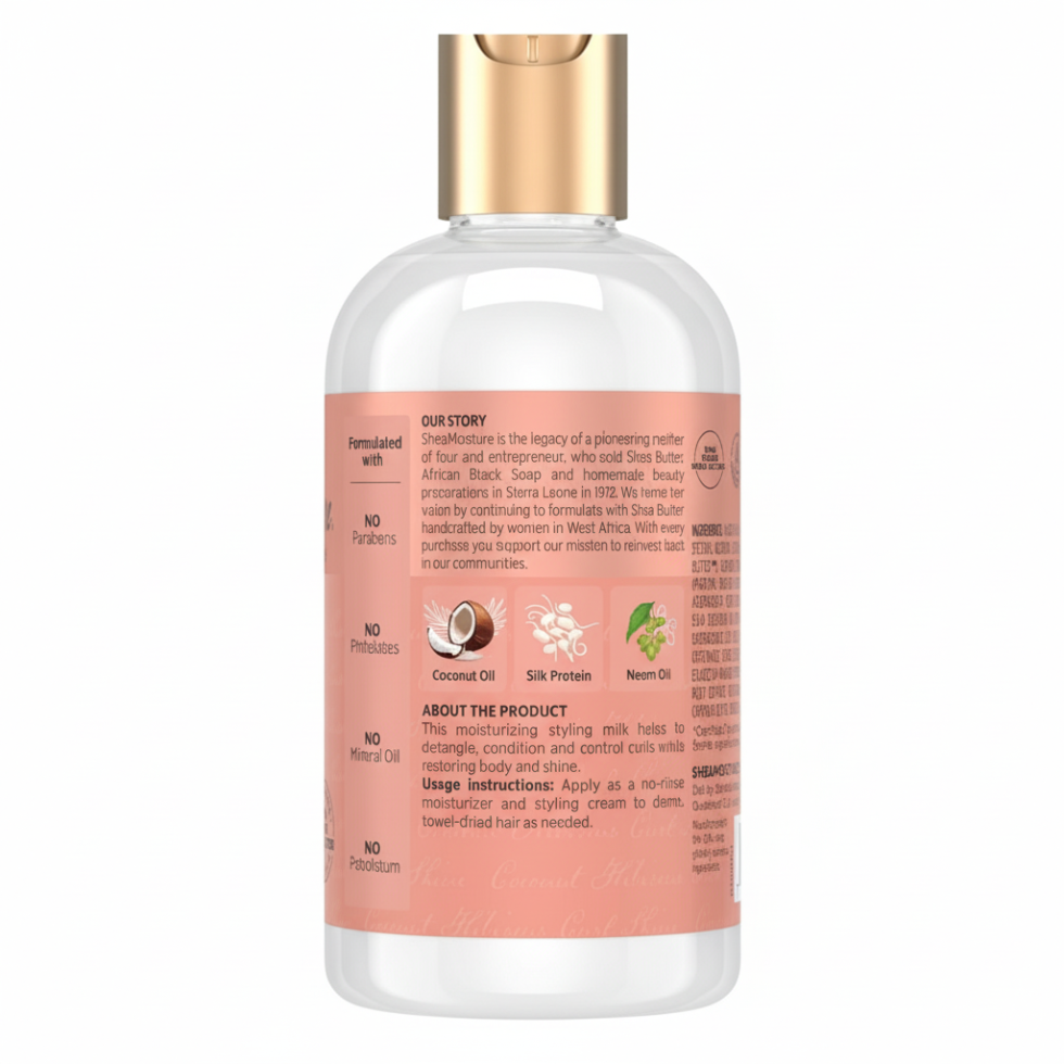 SheaMoisture coconut and hibiscus curl and shine style milk 237ml curl defining moisturizing styling cream for soft frizz free bouncy curls
