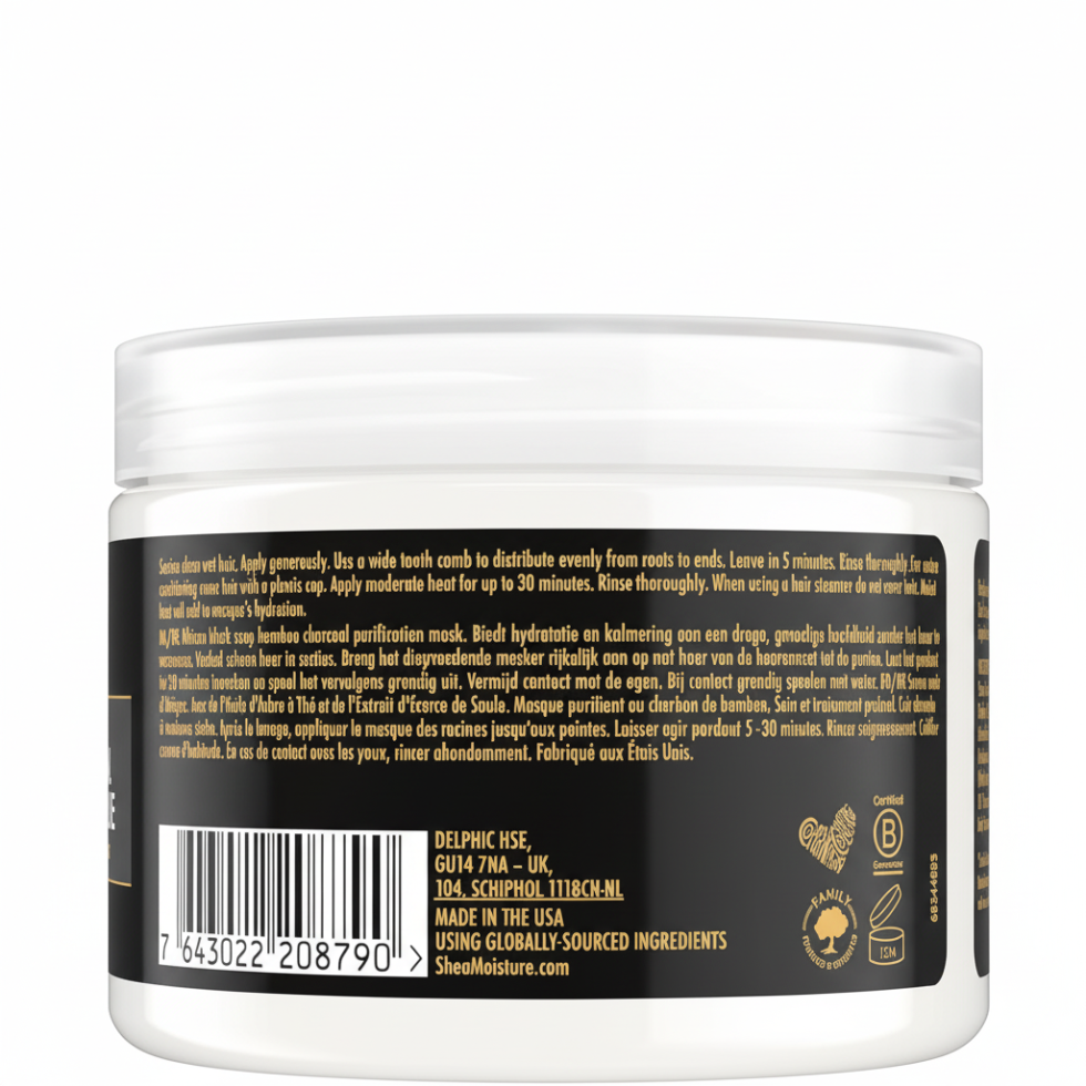 SheaMoisture African black soap bamboo charcoal purification hair masque 12oz detox and hydrate scalp cleansing treatment for healthy hair