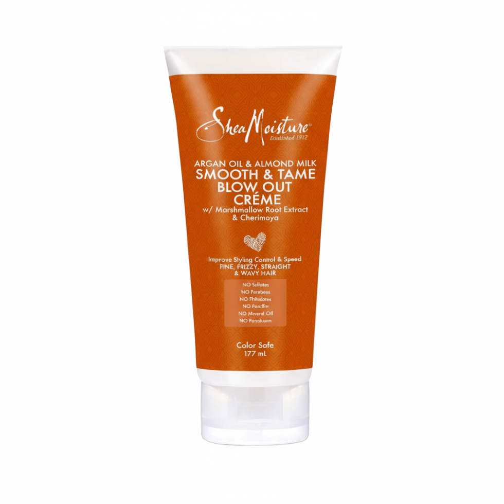 SheaMoisture argan oil and almond milk smooth and tame blow out creme 177ml frizz control heat protection styling cream for smooth shiny hair
