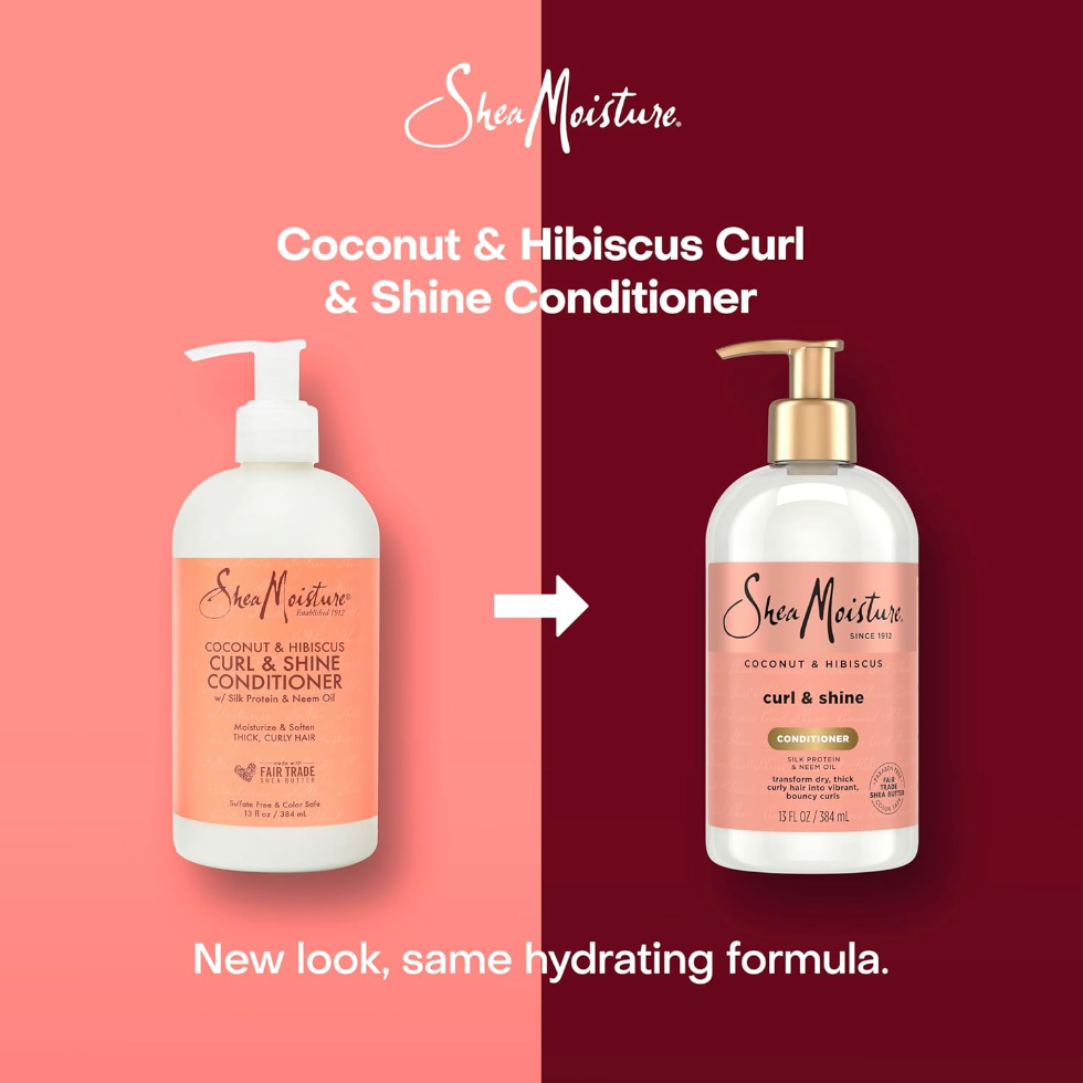 SheaMoisture coconut and hibiscus curl and shine conditioner 384ml hydrating detangling conditioner for soft smooth defined and frizz free curls
