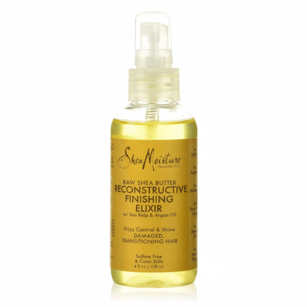 SheaMoisture raw shea butter reconstructive finishing elixir 118ml hair repair shine frizz control lightweight nourishing hair treatment
