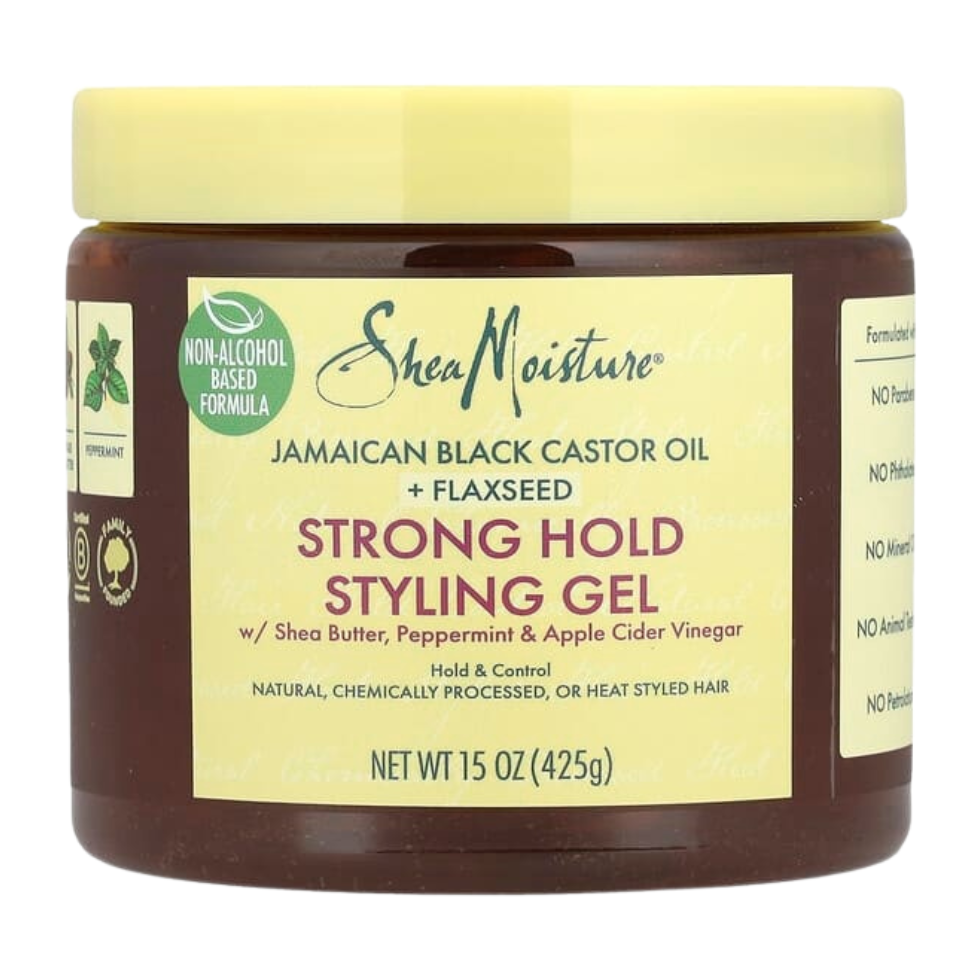 sheamoisture strong hold styling gel shea butter peppermint apple cider vinegar firm hold frizz control smooth shiny hair styling gel
