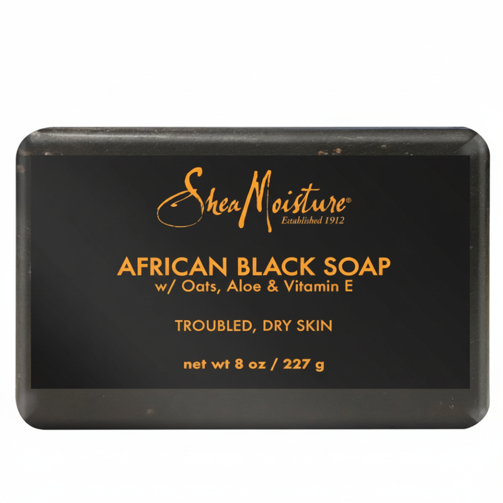 Shea moisture african black soap bar with shea butter for troubled skin cleansing 8oz