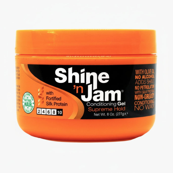 shine n jam conditioning gel supreme hold strong hold styling gel for braids edges frizz control smooth shine finish
