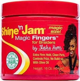 shine n jam magic fingers braiding gel 454g firm hold no flaking for clean parts frizz control smooth shine
